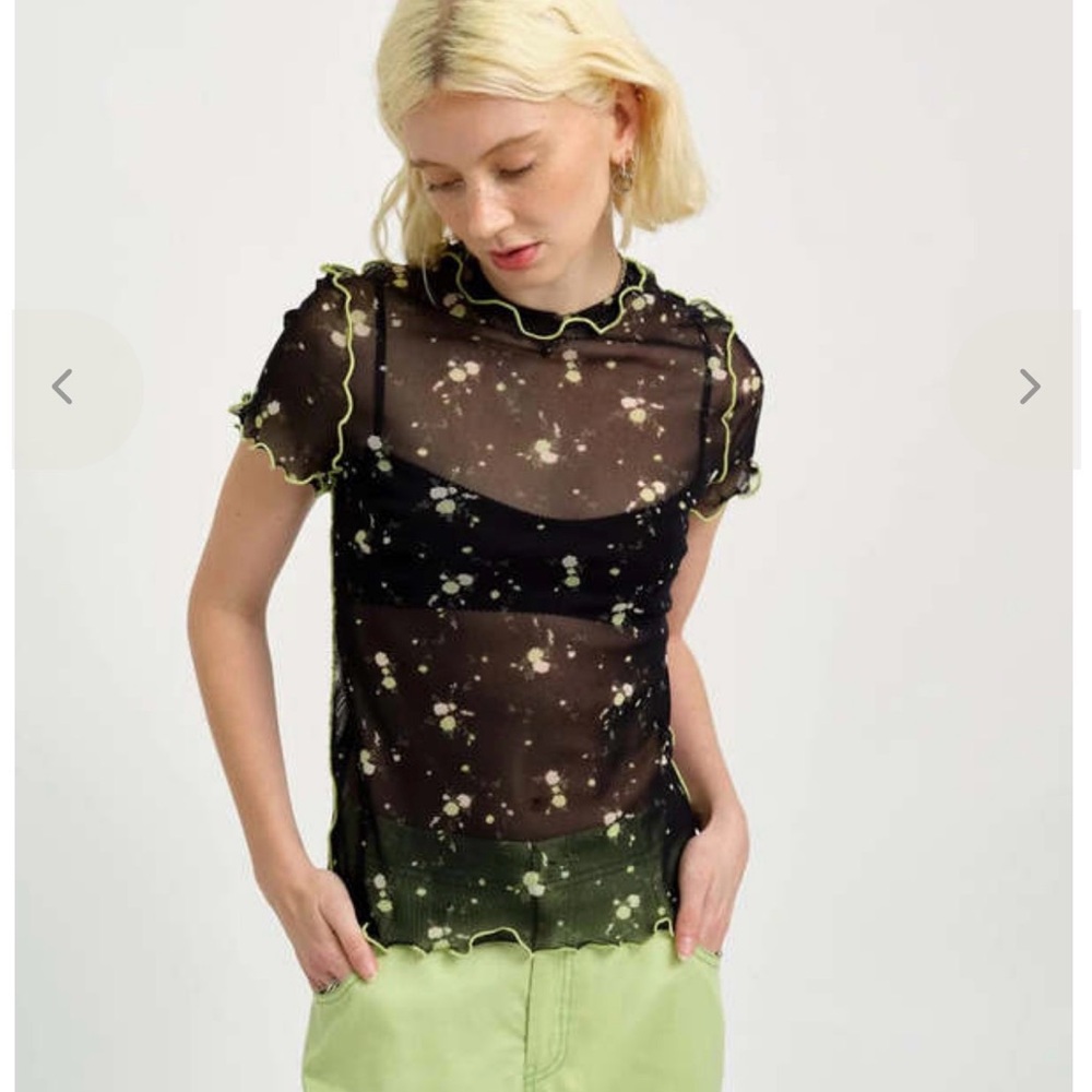 Eliza Faulkner Remy tee black floral mesh with green details Small - fits M